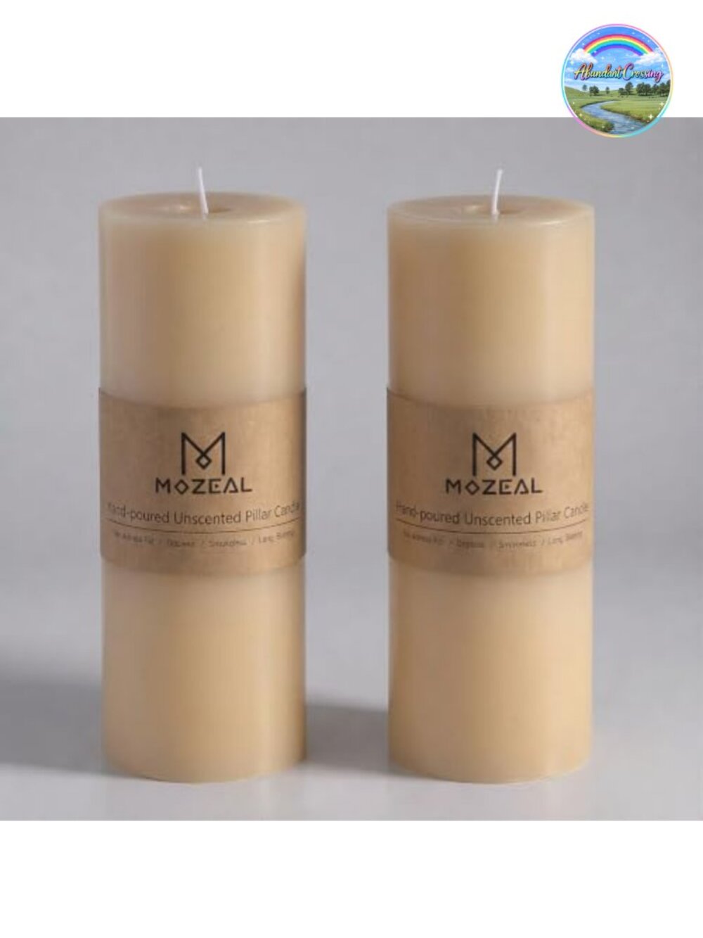 MOZEAL Unscented Pillar Candles 3x8 Slow Burn Smokeless Dripless 150H Set of 2